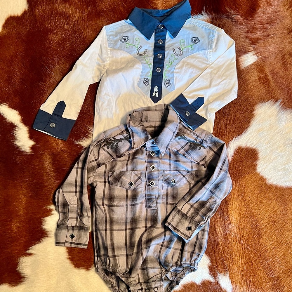 Lot of Quantity 2, Size 6-9 Month Wrangler Snap Shirts